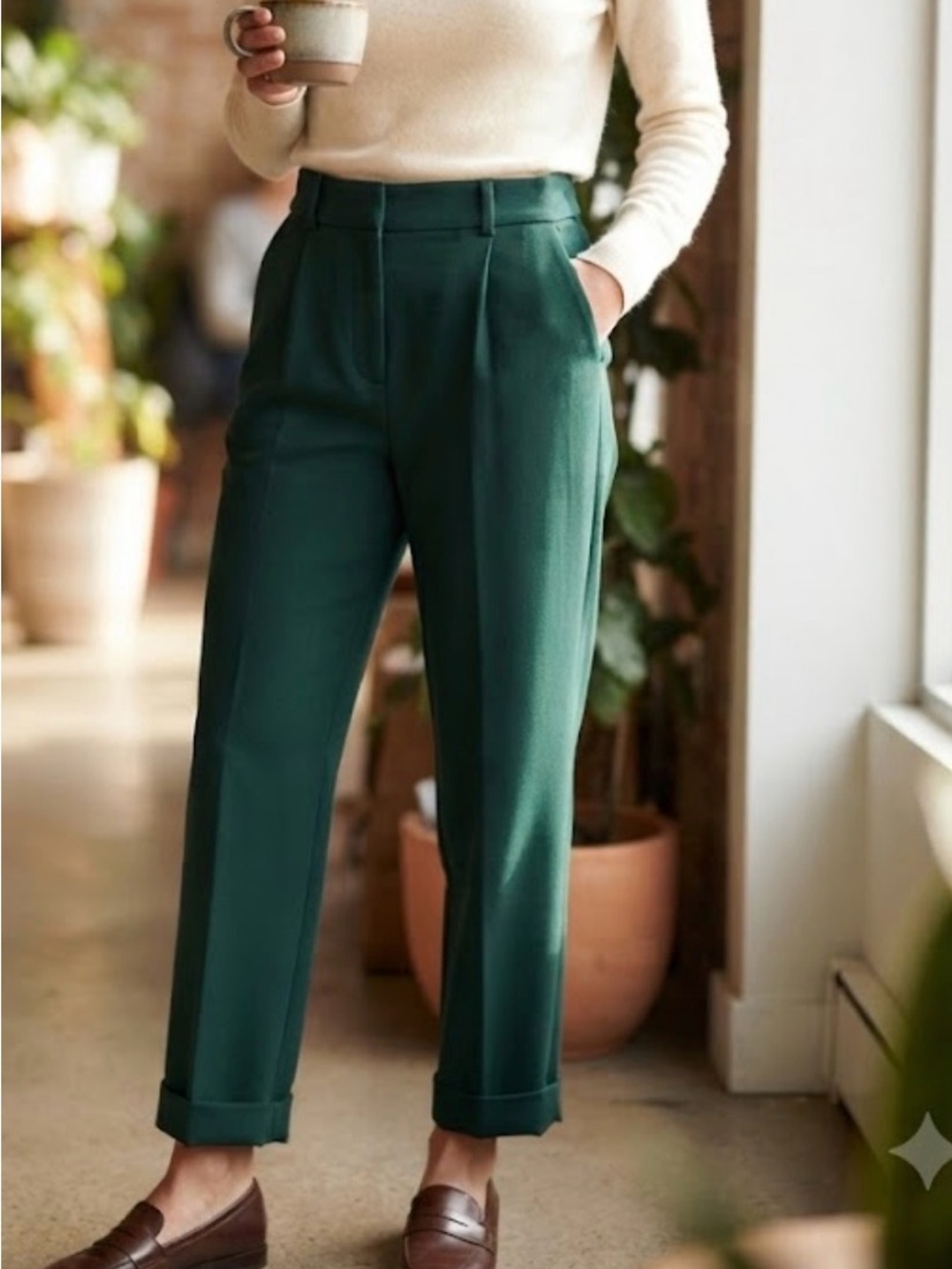 Aritzia Wilfred Forest Green High-Waist Tailored Trousers - #140